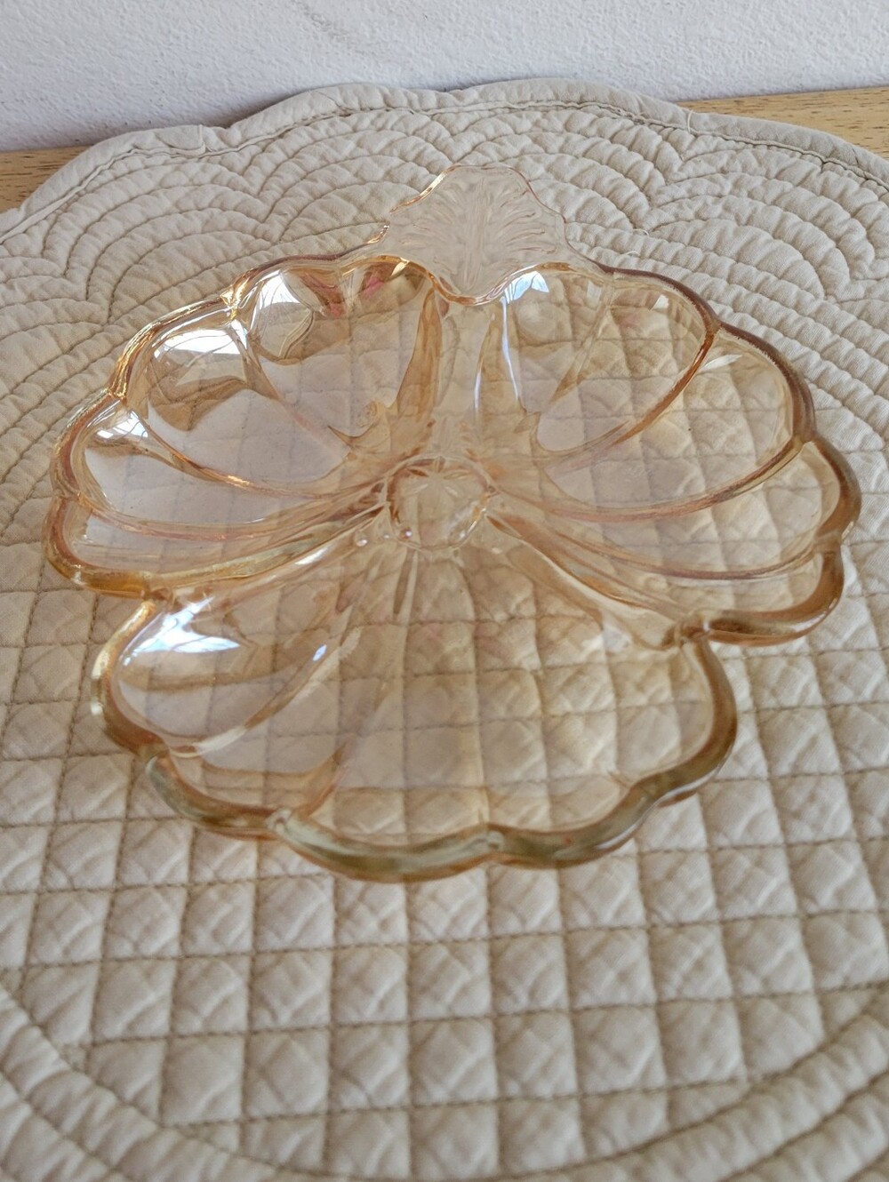 Vintage Amber Glass Flower Candy Dish - Home Art Accent 6"x7"xl"